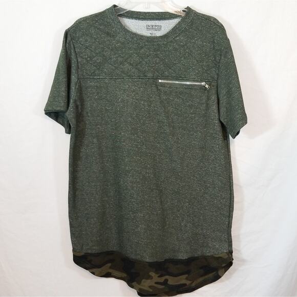 Encrypted quilted army green sweatshirt camo top - Picture 1 of 8